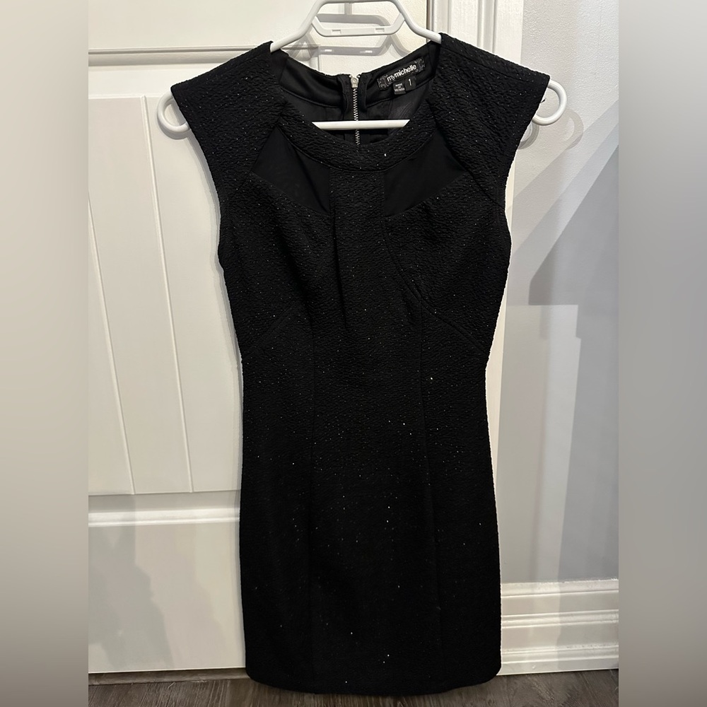 Glitter & mesh black mini dress